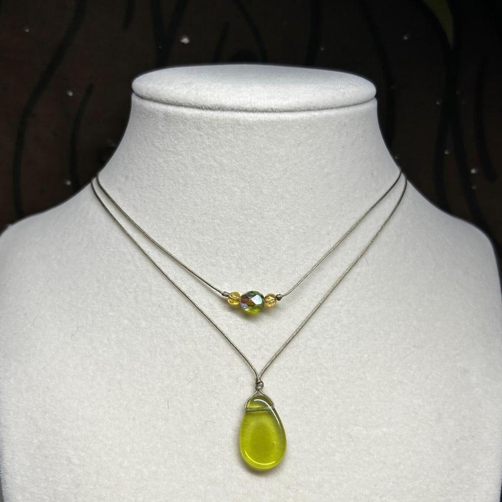 Czech glass boho chic olive green earthy set dainty minimalist stainless steel